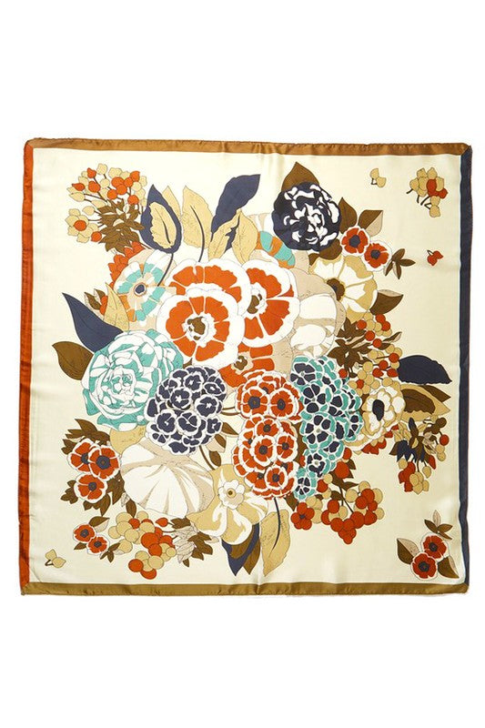 Fyrkantig Scarf med Blommotiv, Flerfärgad