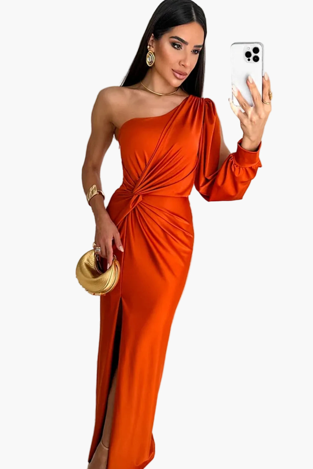 Damernas festklänning – Elegant asymmetrisk kvällsklänning med draperad axel och slits
