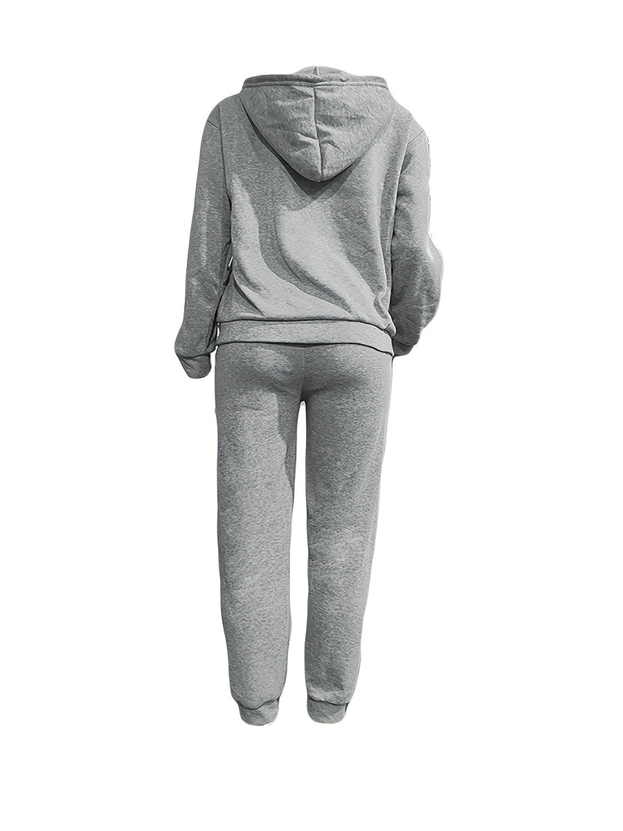 Hoodie och Mjukisbyxor Set med Texttryck – Unisex Träningsset med Huvtröja och Byxor