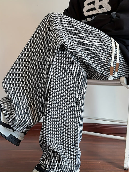 Herr Byxor Rak Benvidd Mönstrade Stickade Streetwear Casual