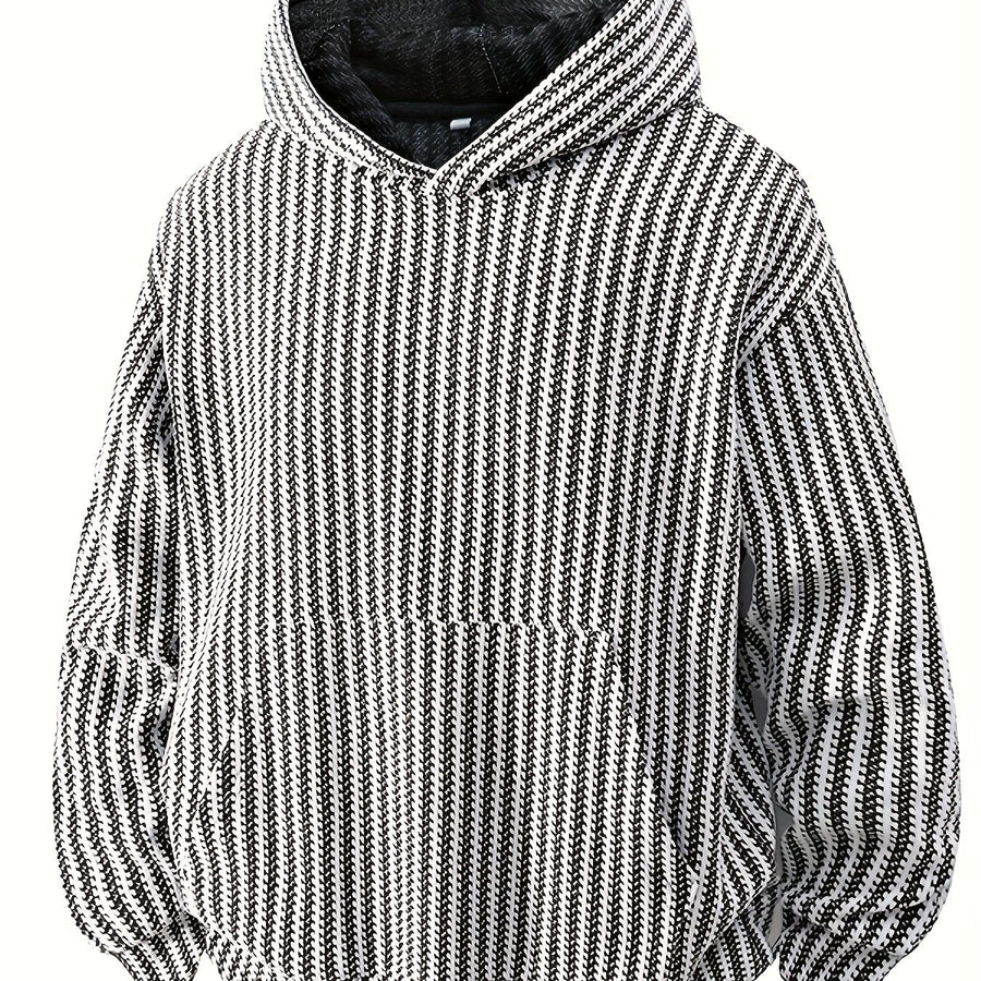 Hoodie med huva och känguruficka, ribbad textur