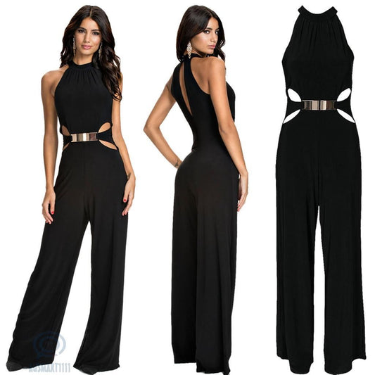 Amy – Långärmad Jumpsuit med Hög Hals och Utsvängda Byxor