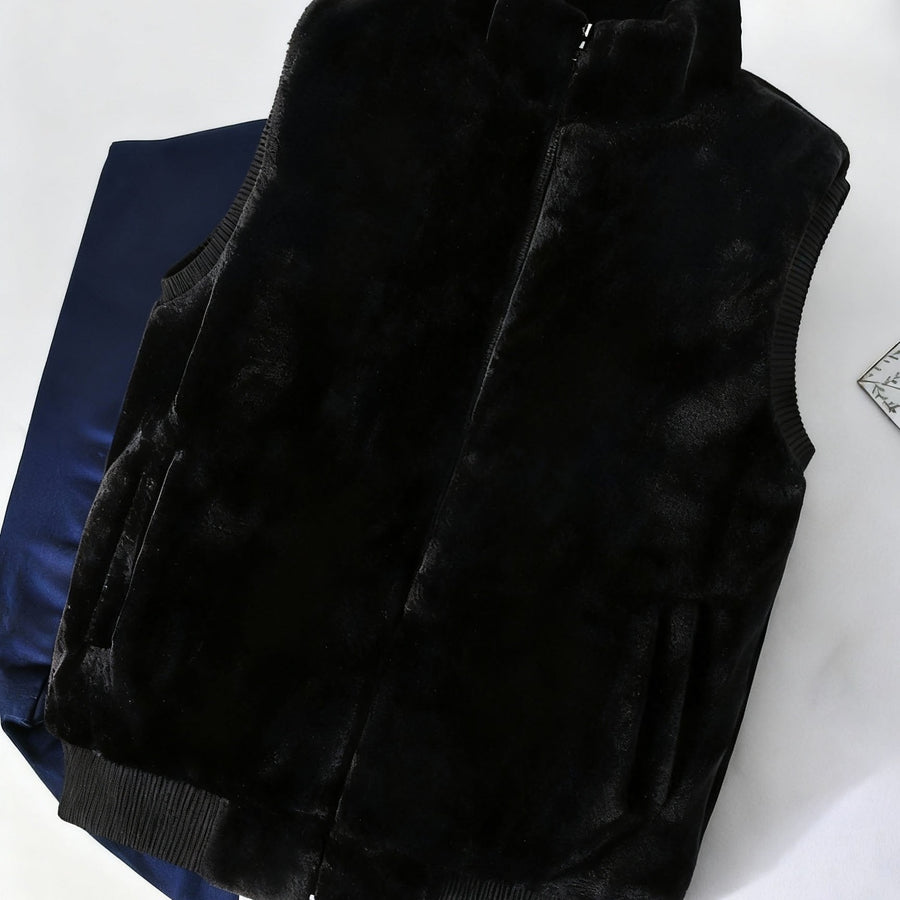 Unisex Mjuk Teddyväst med Dragkedja och Ståkrage