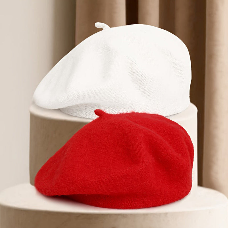 Unisex Beret Mössa - Stickad Basker med Liten Knopp