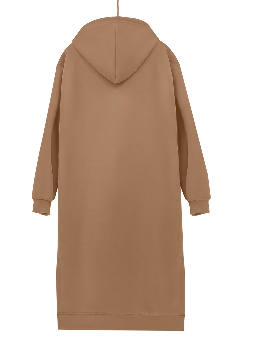 Dam Hoodiedress med Fickor, Lång Ärm och Sidosprund i Mjukt Material
