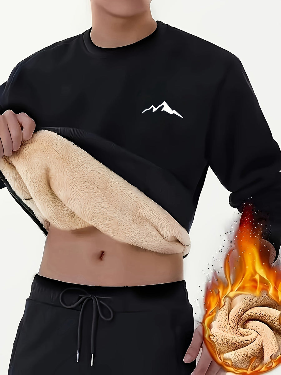 Unisex sweatshirt med borstat foder, bergslogga och rund hals