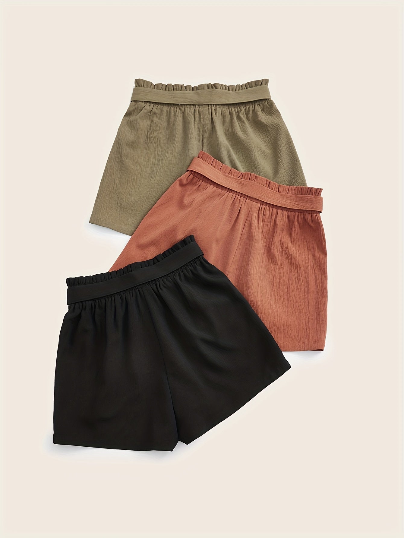 Damshorts med rosett, avslappnad strandstil, 3-pack