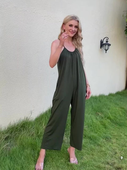Dam Jumpsuit med Spaghettiband och Fickor – Avslappnad och Trendig Sommarstil