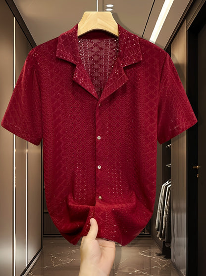 Herr Skjorta Kortärmad Modern Skjortjacka Med Broderat Mönster För Sommar och Semester