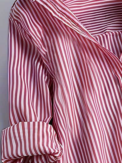 Dam lång skjortklänning med knappar och randigt mönster – Elegant vardagsstil