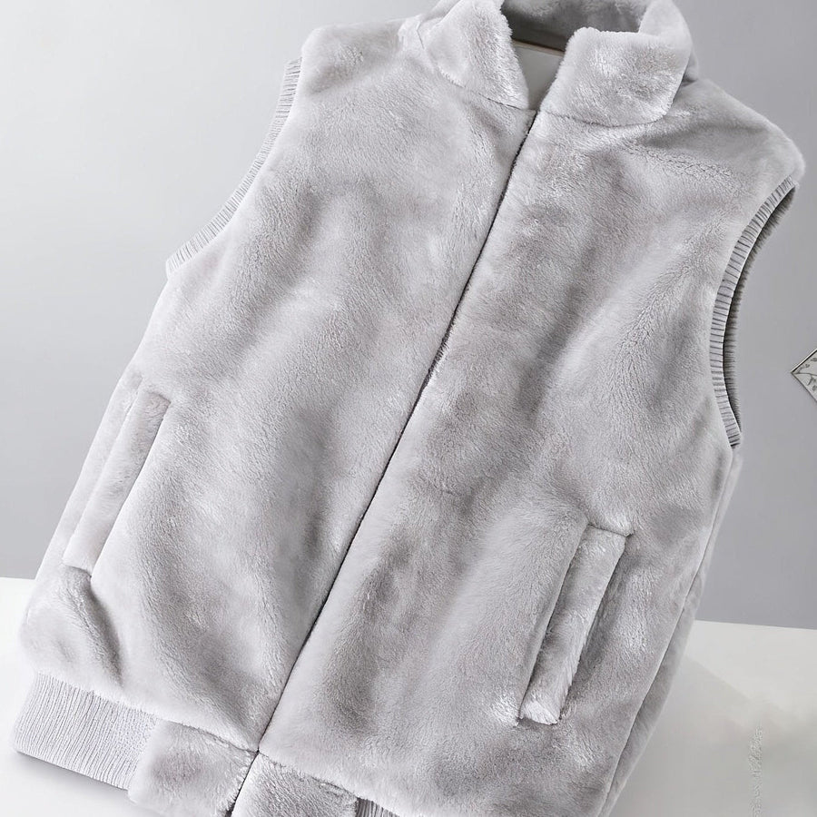 Unisex Mjuk Teddyväst med Dragkedja och Ståkrage