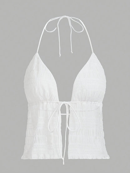 Dam Halterneck Ruched Party Camisole Topp – Trendigt Festmode