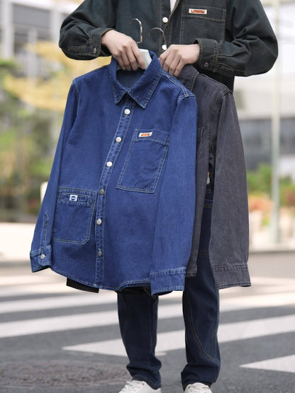 Herr Overshirt Denim – Avslappnad Skjortjacka för Vardag och Fritid