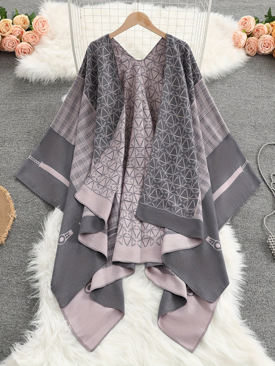 Women���s Geometric Open-Front Poncho Cape