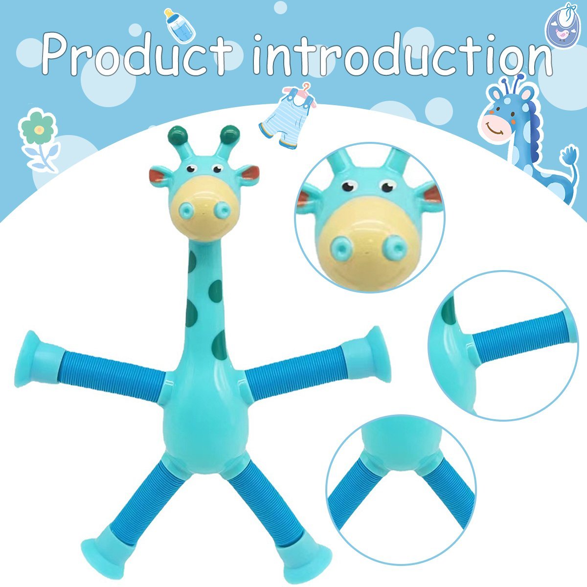 Barnleksak Giraff, Sugekopp & Teleskopisk Rör, Fidget Deformation, Pedagogisk Stressleksak