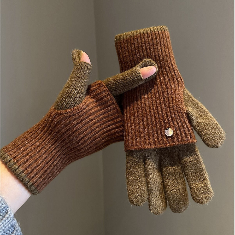 Varm stickad konvertibel handske med fingerlöst tumhål och vantar