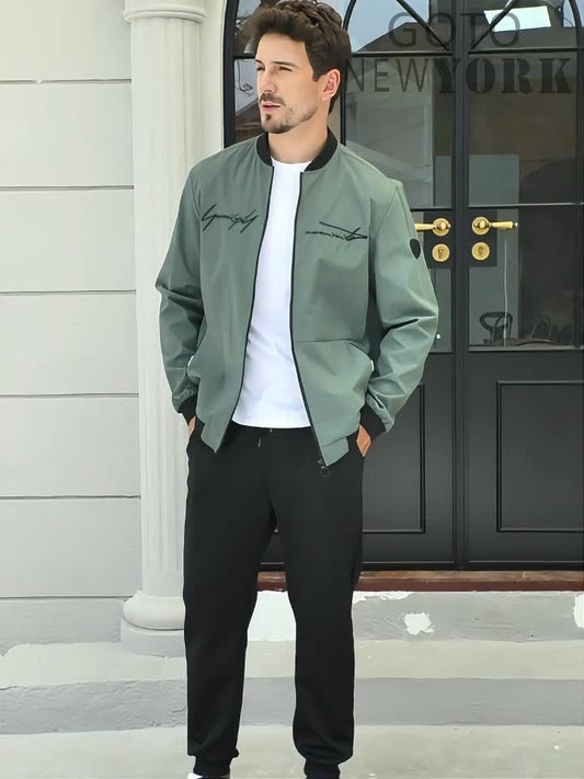 Herr Casual Set – Trendig Baseballjacka och Byxa för Vardagsbruk