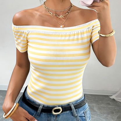 Dam Off-Shoulder Randig Topp – Elegant Bardot Stil för Vardag och Fest