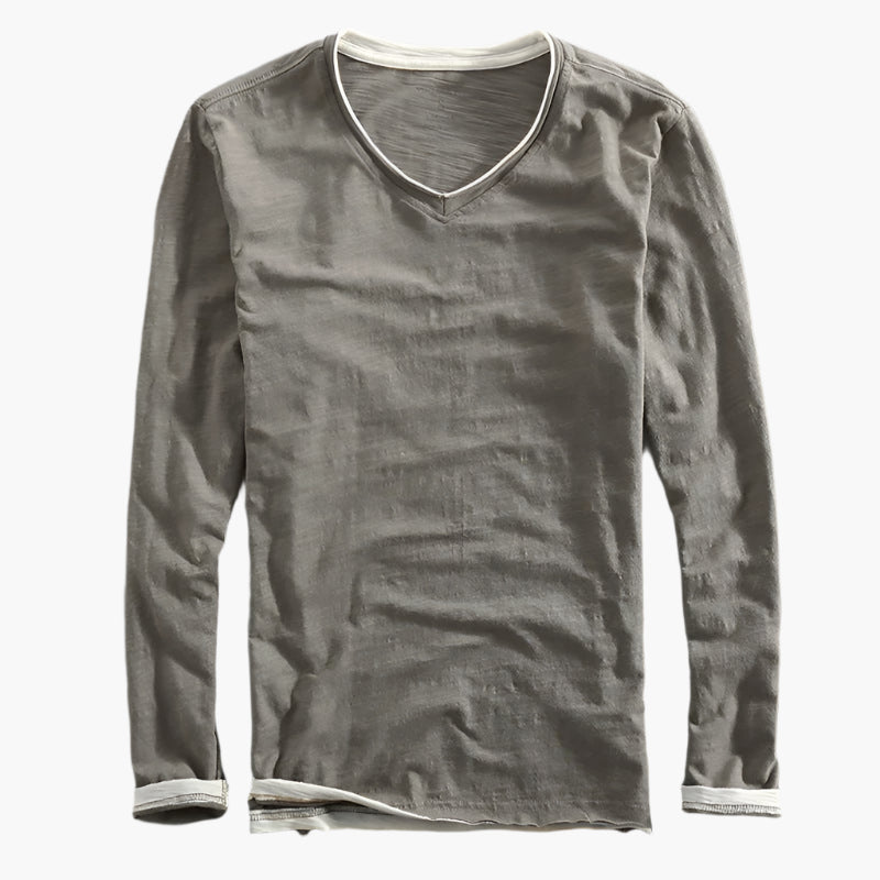 Herr långärmad V-ringad tröja med lager-på-lager-look – Smart-casual stil för vardagsbruk