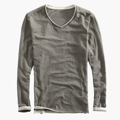Herr långärmad V-ringad tröja med lager-på-lager-look – Smart-casual stil för vardagsbruk
