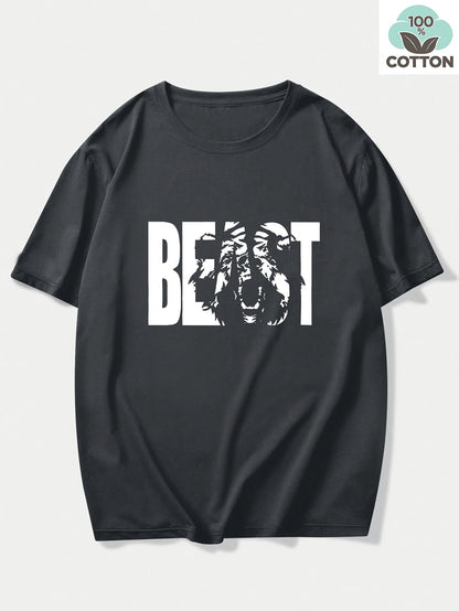 Herr T-shirt med BEAST-tryck – Trendig och avslappnad stil för stora storlekar