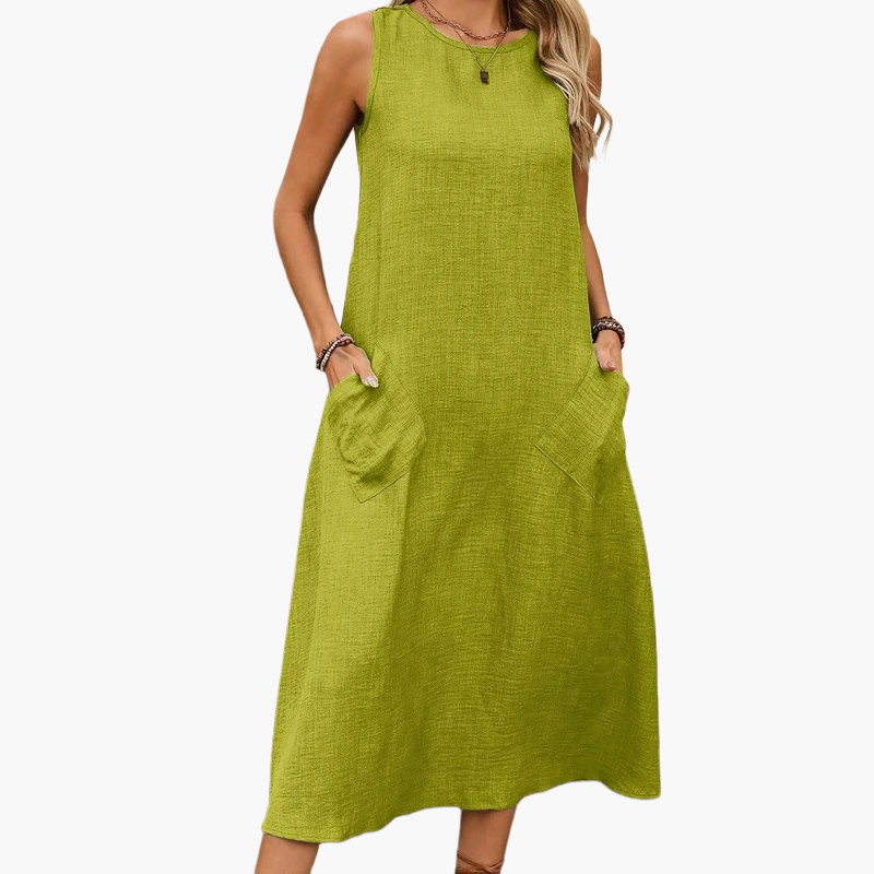 Damklänning Sommarklänning Ärmlös Lös Passform Fickor Bohemisk Stil