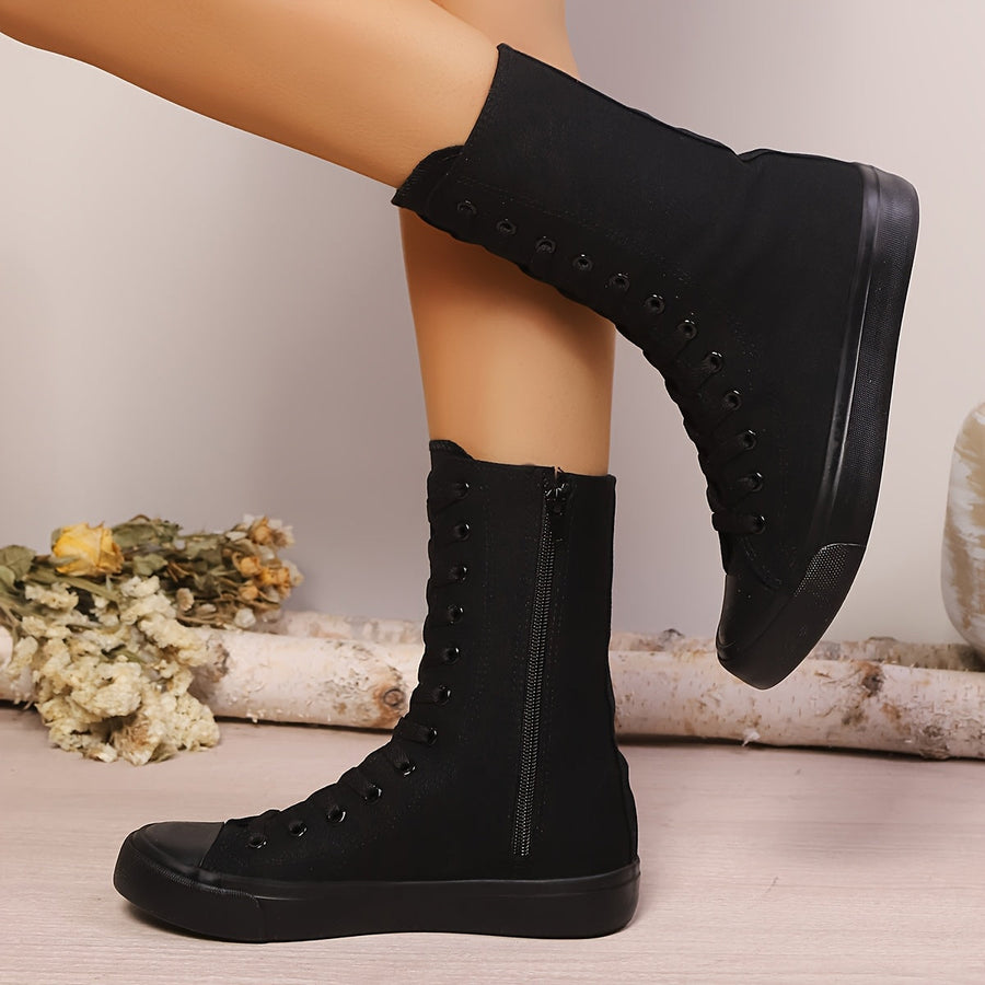 Höga sneakers i canvas med snörning och dragkedja