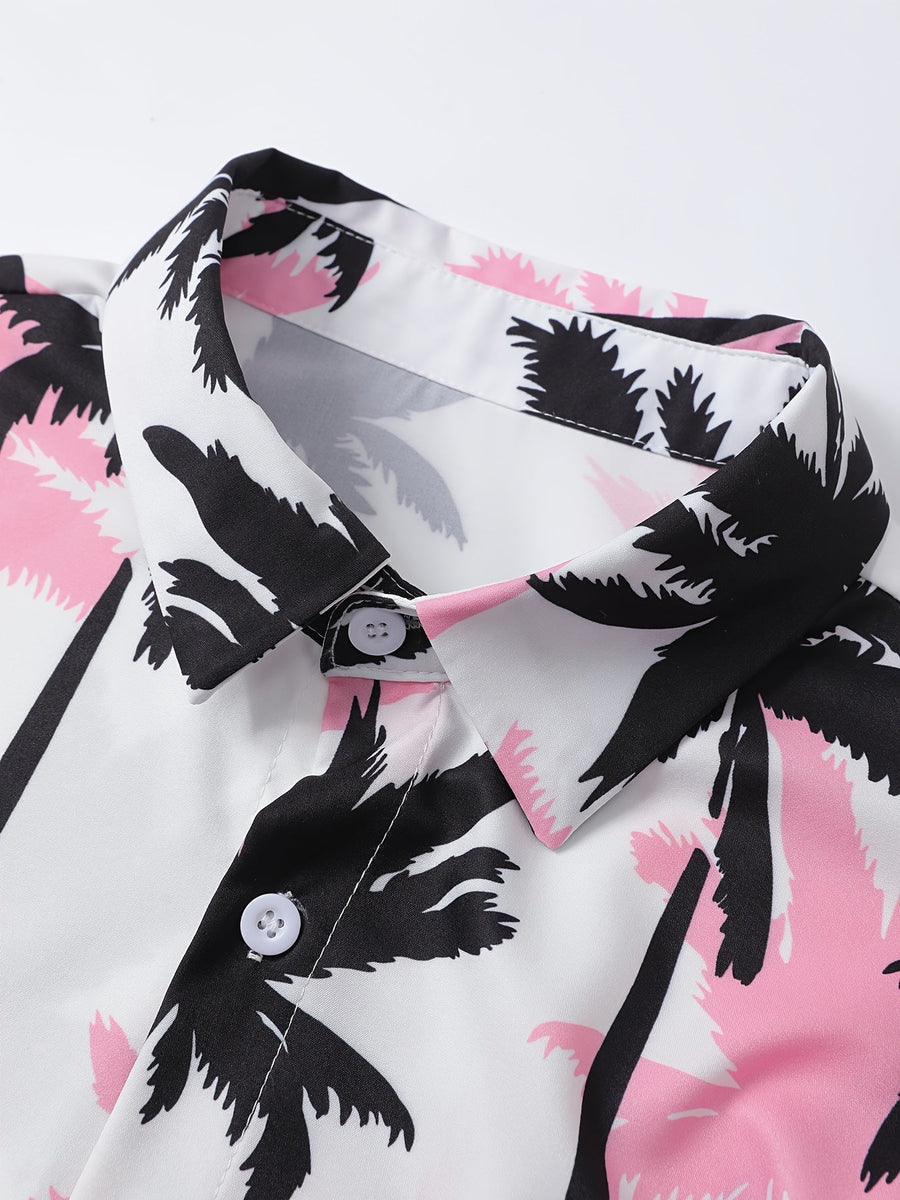 Herr Skjorta med Palmtryck och Shorts – Semesterset för Strand och Sommar