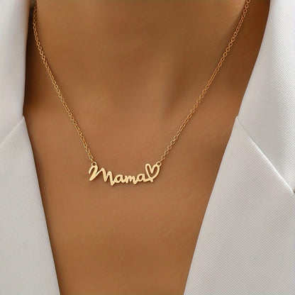 Dam Halsband Mama Hjärta – Elegant Script Smycke för Morsdag och Gåva