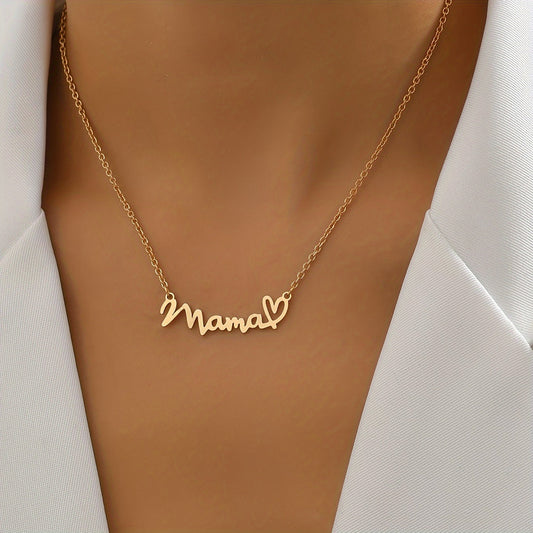 Dam Halsband Mama Hjärta – Elegant Script Smycke för Morsdag och Gåva