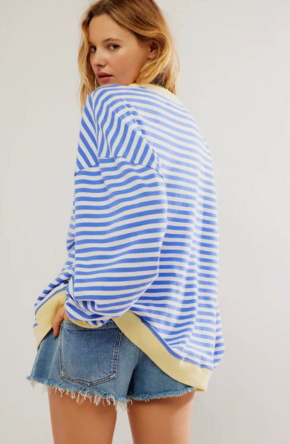 Damtröja Oversized Randig Sweatshirt för Höst – Avslappnad och Trendig Stickad Top
