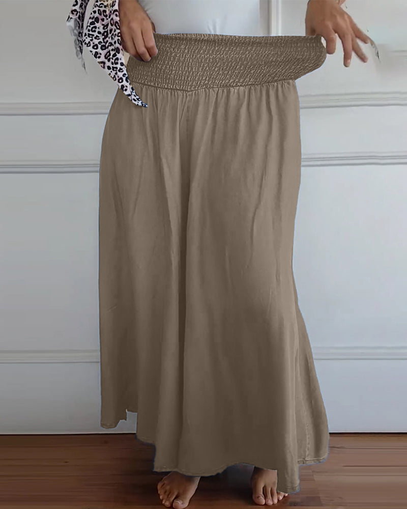 Dam Vida Byxkjol Elegant Bohemisk Stil med Hög Midja och Vida Ben – Perfekt för Vardag och Semester