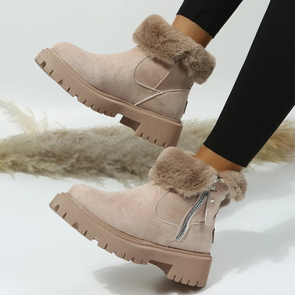 Dam vinterboots med foder och dragkedja – Trendiga och varma vardagskängor