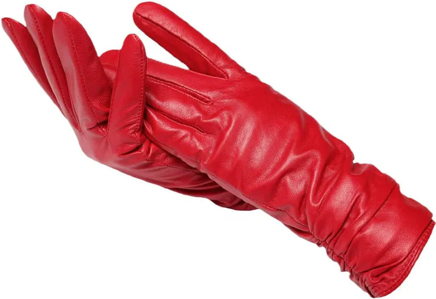 Mjuka handskar i enfärgad design med rynkade muddar
