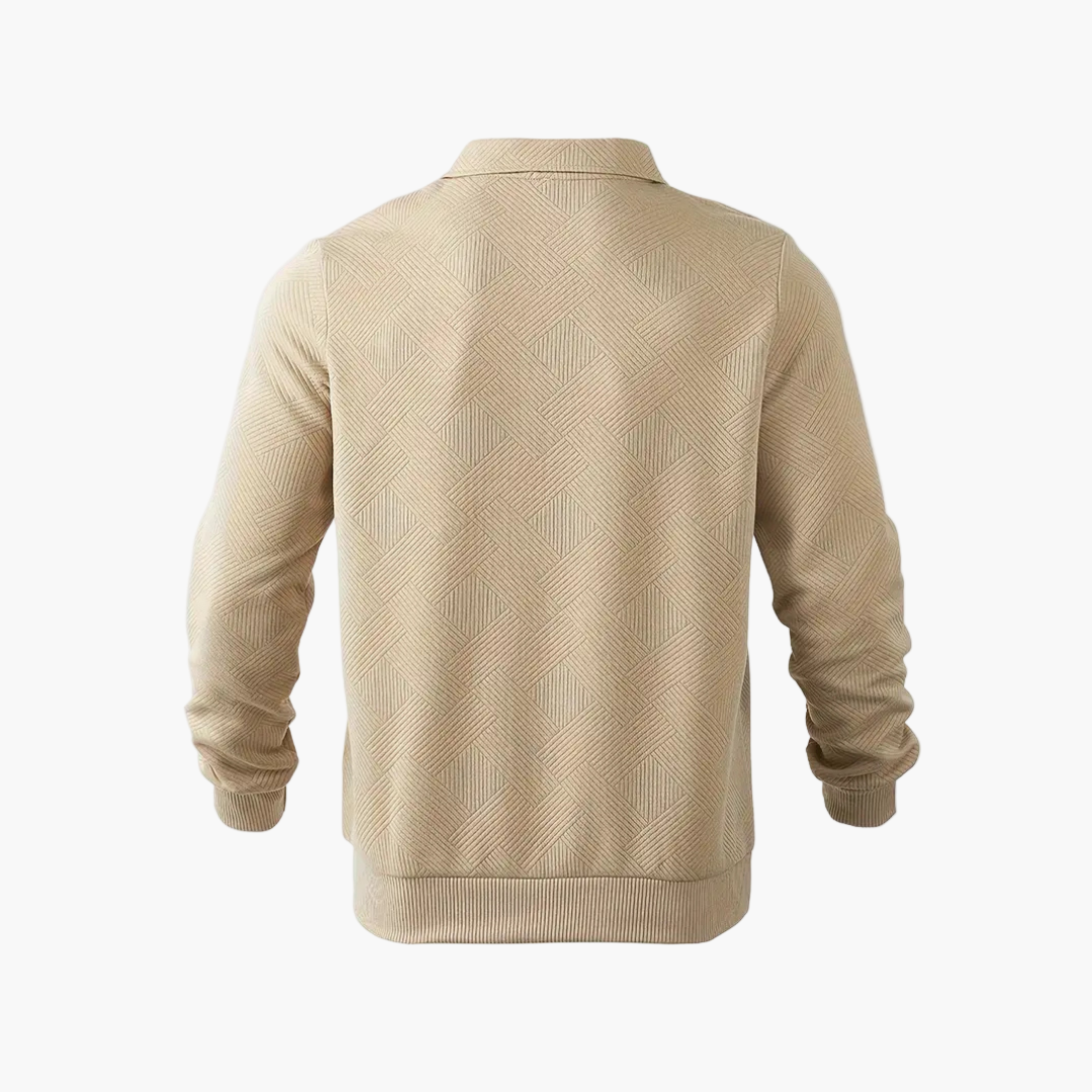 Herrtröja med Kvartdragkedja och Geometriskt Mönster – Modern Vintage Stil för Vardag och Fritid