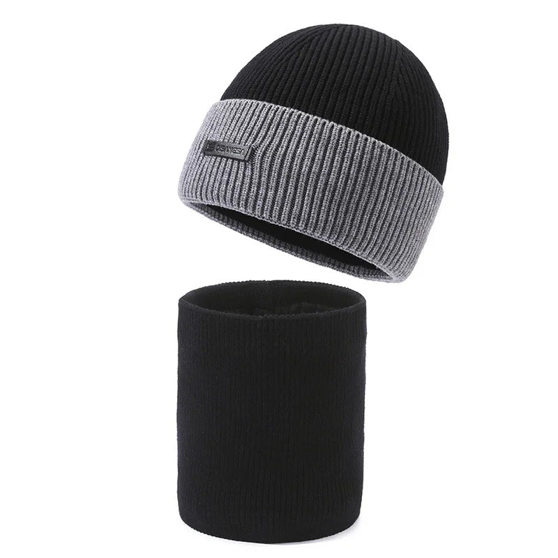 Stickad mössa och halsvärmare set, ribbad design