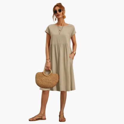 Damklänning med kort ärm – Elegant vardags- och sommarklänning, avslappnad och stilren