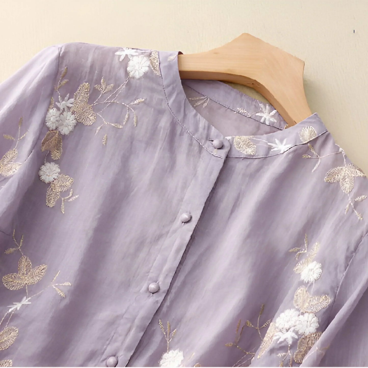 Damblus med broderade blommor och avslappnad passform – Elegant vardagsstil