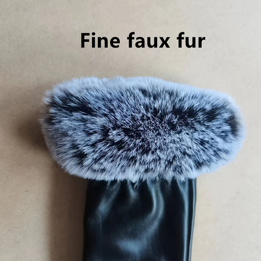 Svarta handskar med pälskant, vinterhandskar