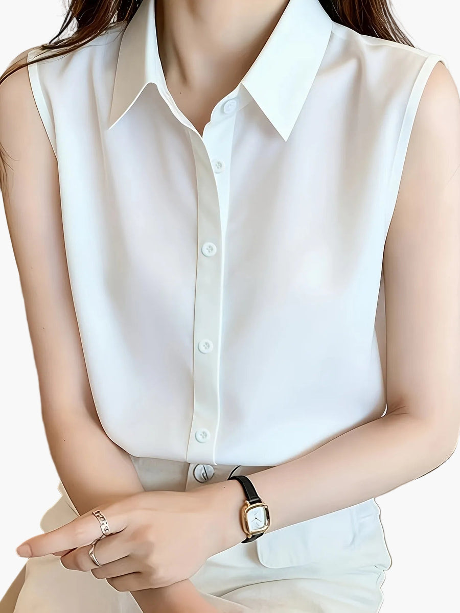 Dam Ärmlös Skjortblus Elegant Vardagsstil Kontorskläder