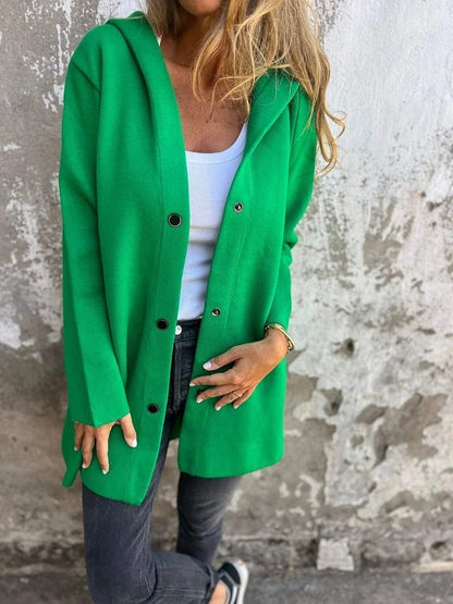 Linda – Lättvikts Huva Enkelt Knäppt Cardigan Fashion Lös Enfärgad Jacka Vår och Höst Damkläder