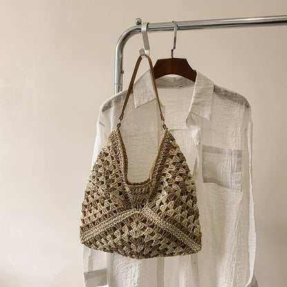 Somrig virkad handväska för kvinnor – boho-inspirerad stor tote väska med axelrem