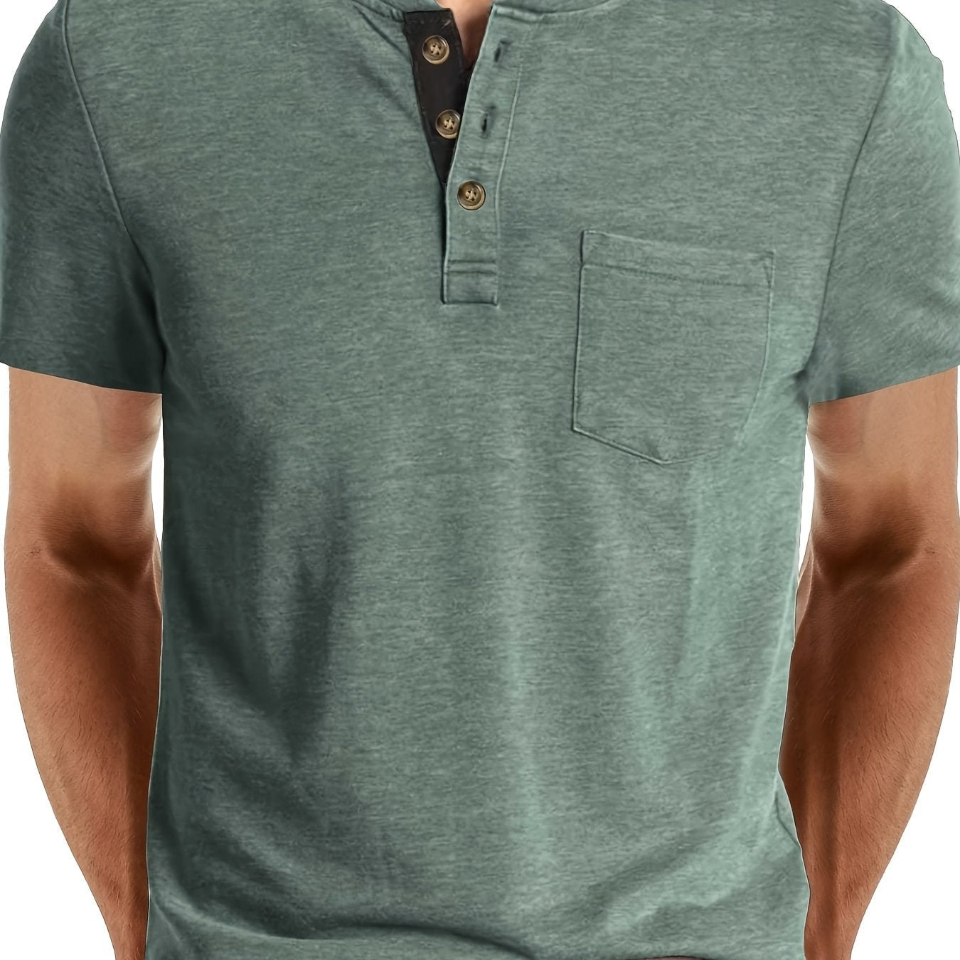 Herr T-shirt med knappslå och bröstficka – Casual stil för vardag och fritid