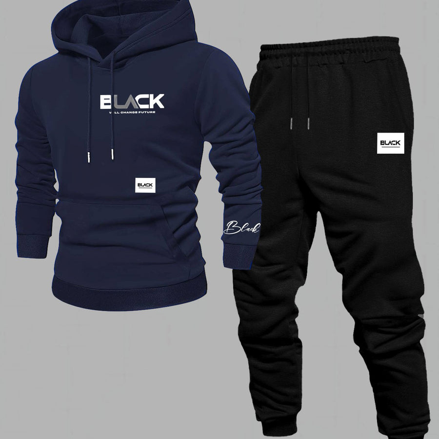 Unisex Mjukisset Hoodie & Byxor Svart med Logotyp