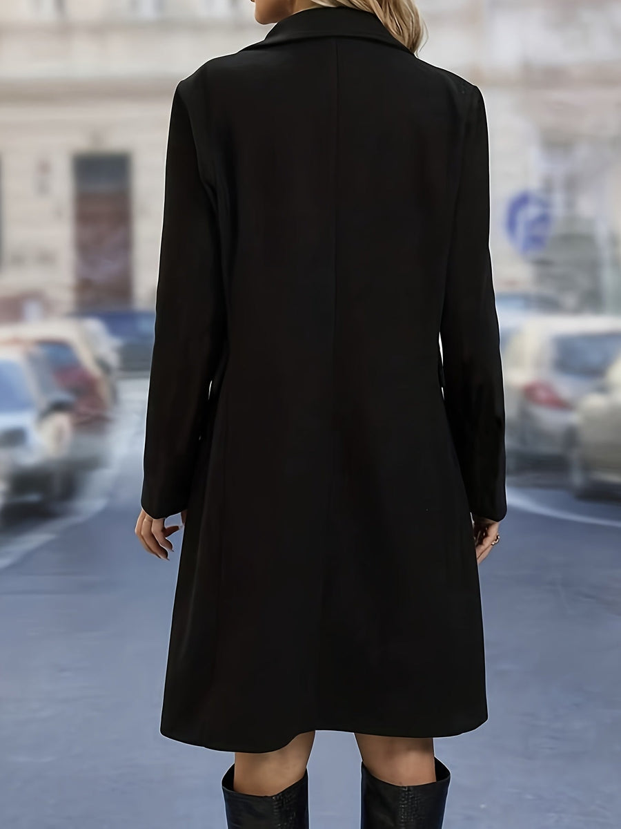 Grå Dubbelknäppt Ullblandad Kappa för Dam med Fickor