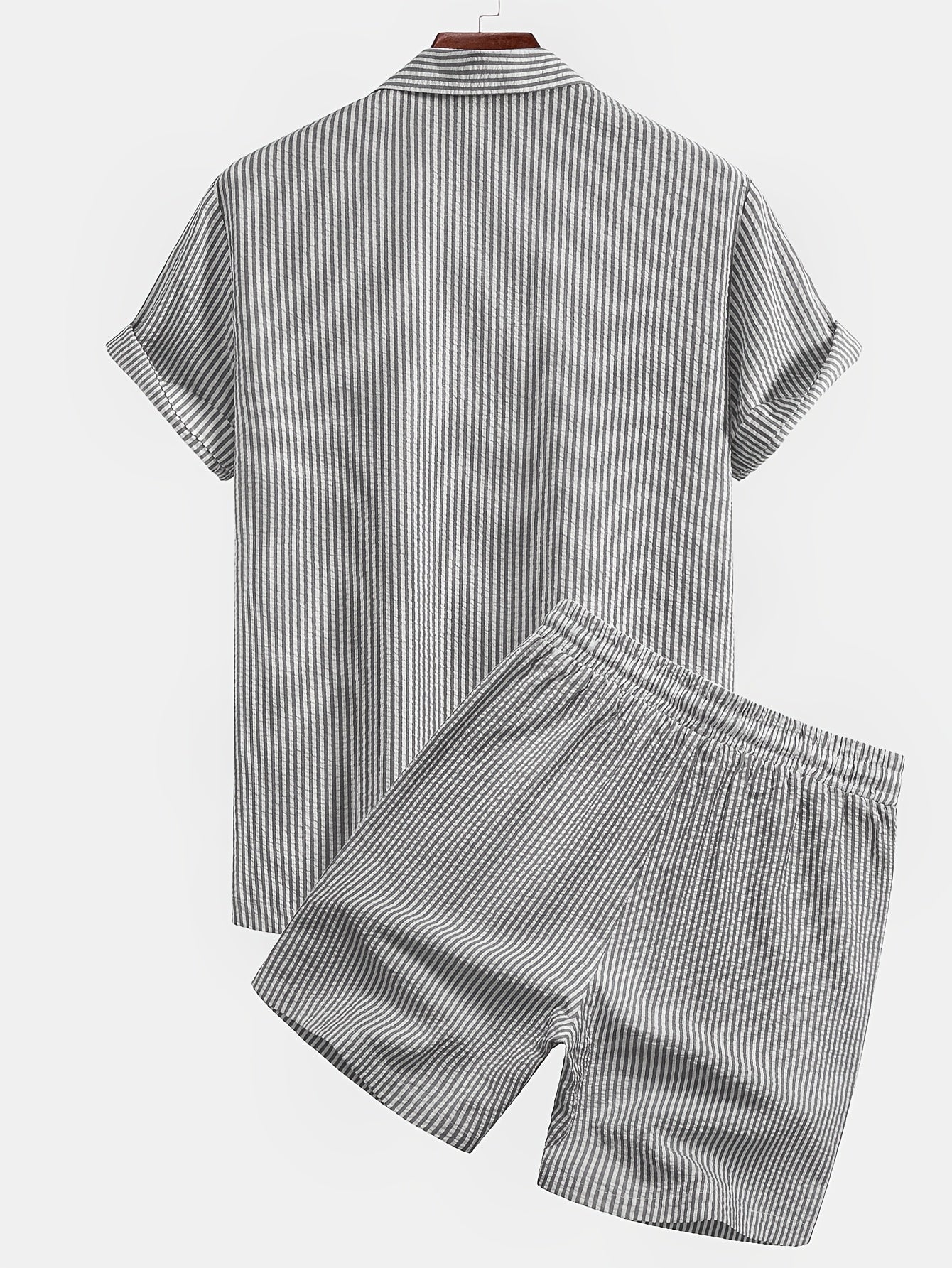 Herr Set med Kortärmad Skjorta och Shorts – Randigt, Avslappnat Sommarset för Strand och Semester