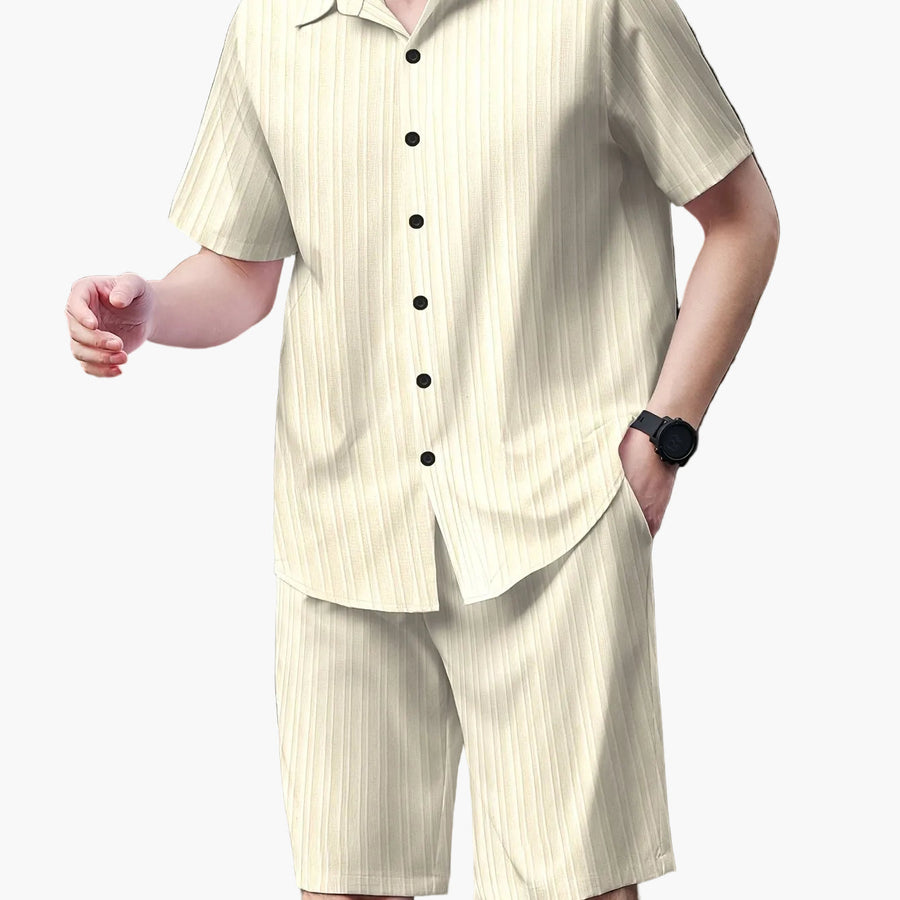 Herr Sommarset Kortärmad Skjorta och Shorts Avslappnad Stil Perfekt För Vardagsbruk