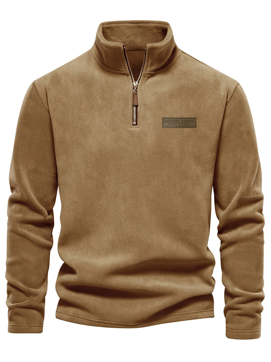 Men's Quarter-Zip Fleece Pullover with Logo Patch