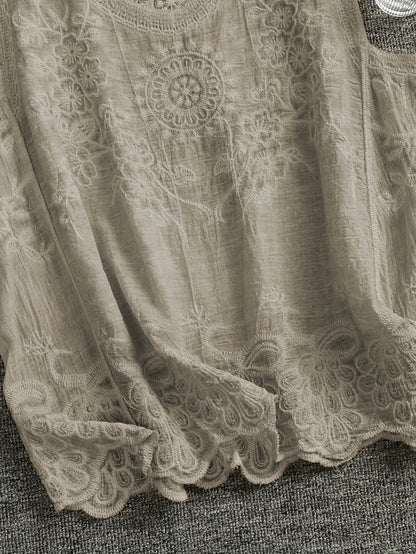 Damtop med broderi och bohemisk stil, ärmlös blus för vardag och fest