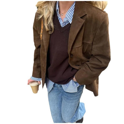 Dam Retro Oversized Kavaj Jacka – Stilren Vintage för Vardagsbruk och Mode